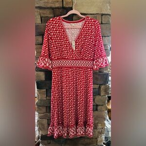 NWT Max Studio Vibrant Red and White 3/4 Sleeve Dress! SZ Large